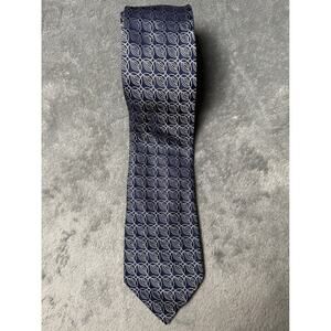 Sean John Mens Silk Tie Navy Blue Silver Geometric Circle Extra Long XL Necktie